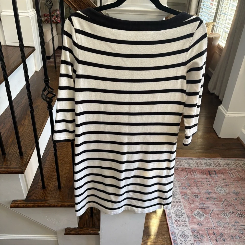 Kate Spade NY Havana White Black Striped 3/4 Sleeve Boat Neck Dress Size S